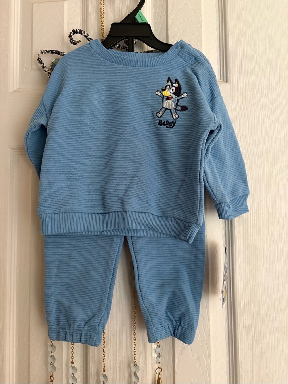 Blue Kids Ribbed Sweatshirt & Jogger Set